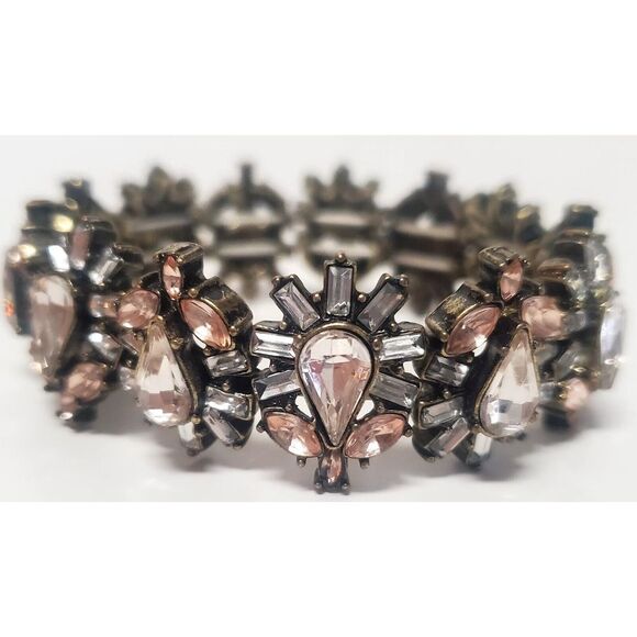 Sugar Fix by Bauble Bar Bracelet Stretch Pink/Grey Rhinestones Florets Reversed - Picture 6 of 11